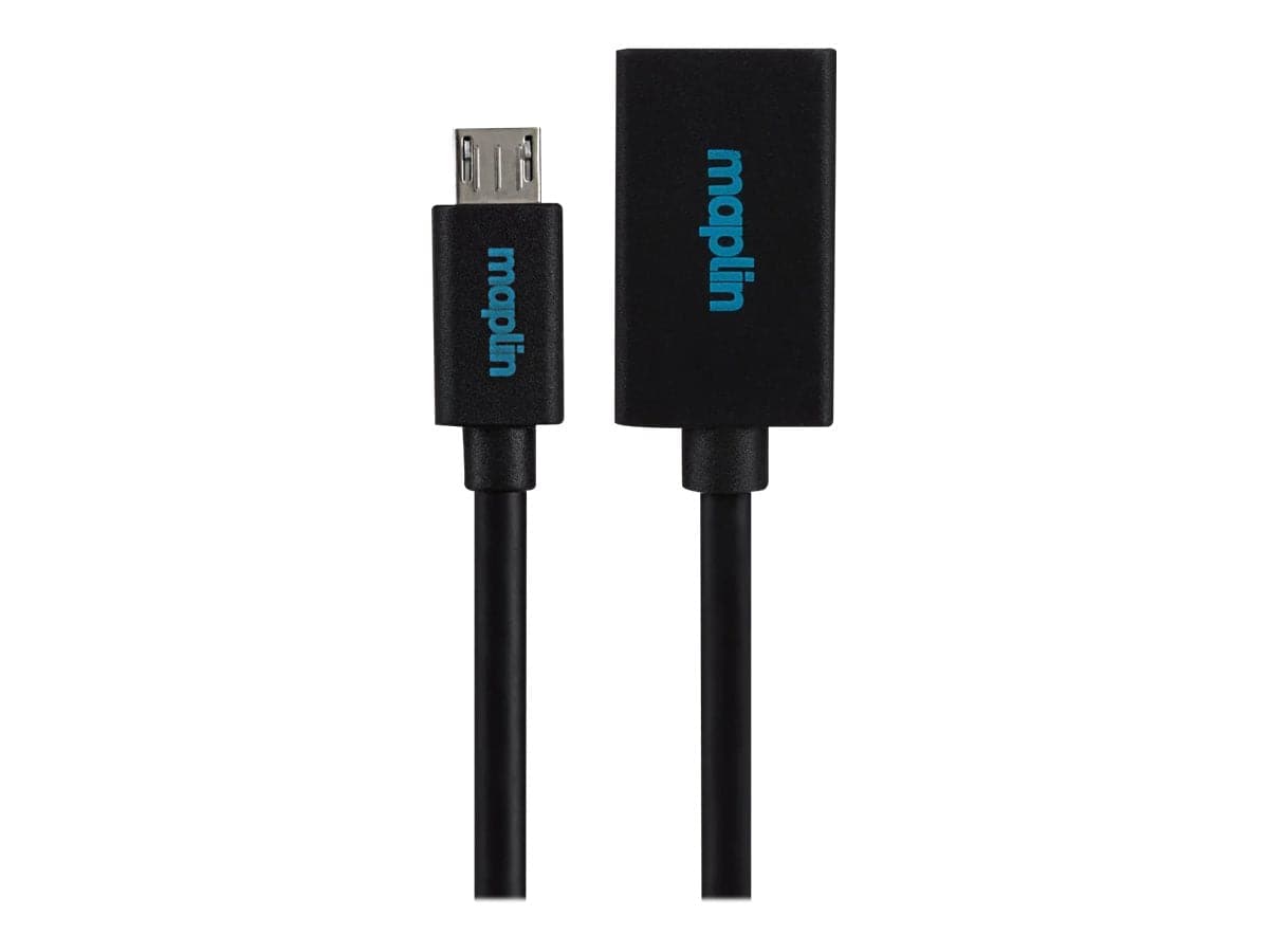 Maplin Micro USB Male to USB-A 2.0 Female Adapter Cable - Black, 0.15m