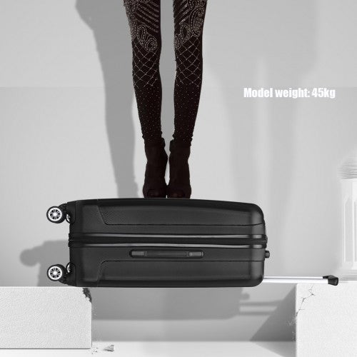 Kono 24 Inch Striped ABS Hard Shell Luggage With 360-Degree Spinner Wheels - Black