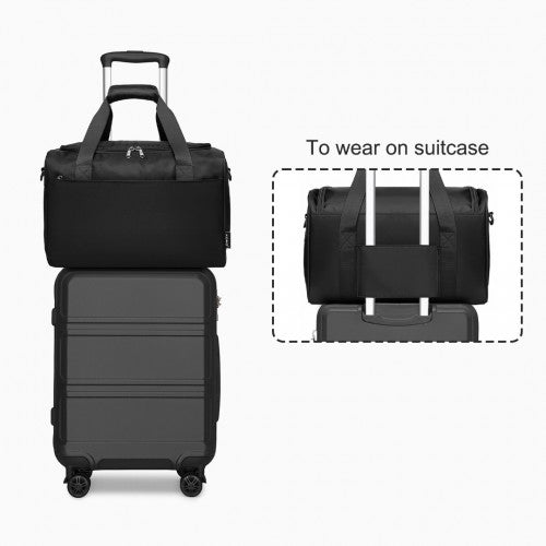 Kono Abs 28 Inch Sculpted Horizontal Design 2 Piece Suitcase Set With Cabin Bag - Black
