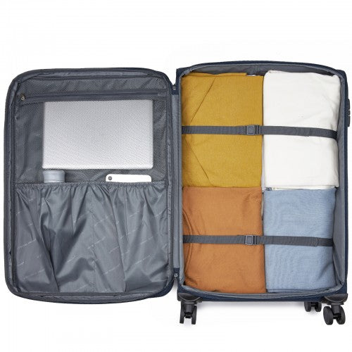 British Traveller Sleek Tough 3-Piece Travel Soft-Shell Suitcase with Silent TPE Spinners, TSA Security and Expandable Checked Sizes