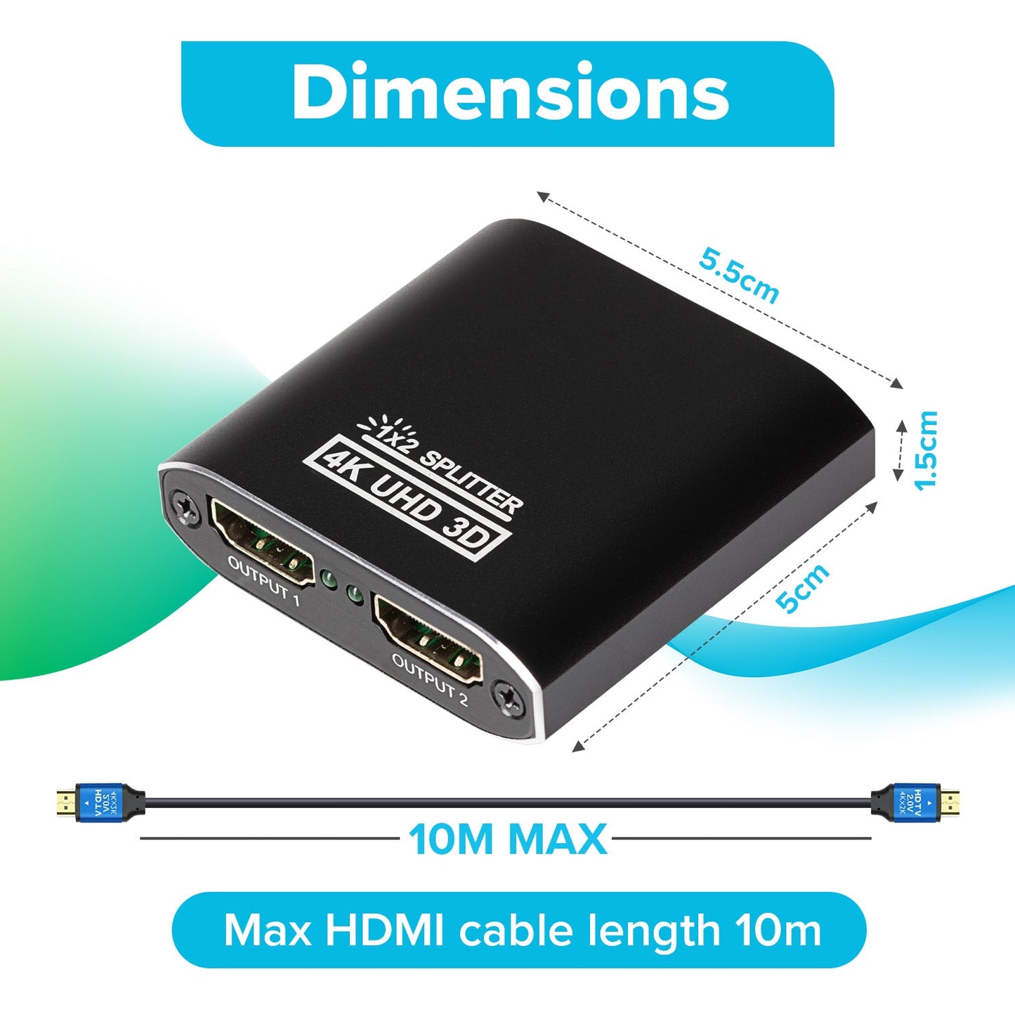 Maplin HDMI Splitter 1 Port In 2 Ports Out 4K Ultra HD @30Hz 10.2Gbps