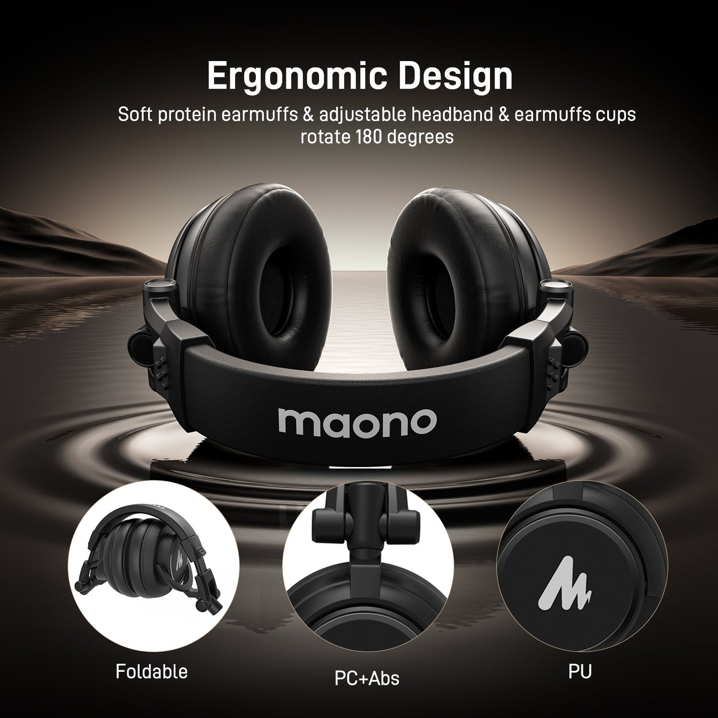Maono Studio Closed Back Dynamic Headphones with 3.5mm & 6.35mm Jack Plug