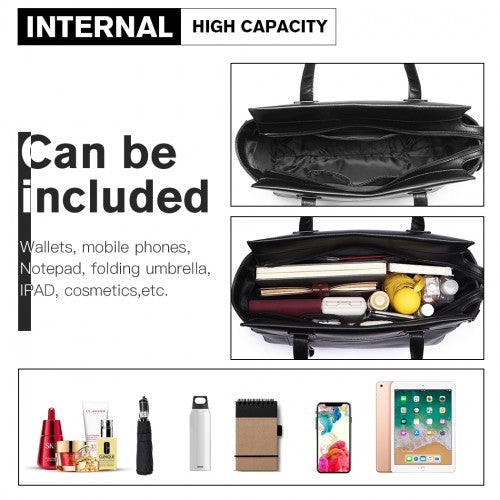 Miss Lulu Leather Look Classic Handbag - Black