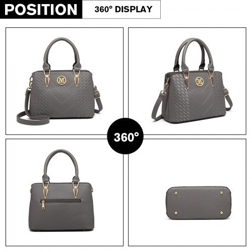 Miss Lulu Leather Look Weave Effect Shoulder Bag - Grey