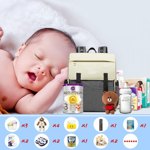 Kono Multi Compartment Baby Changing Backpack With USB Connectivity - Grey