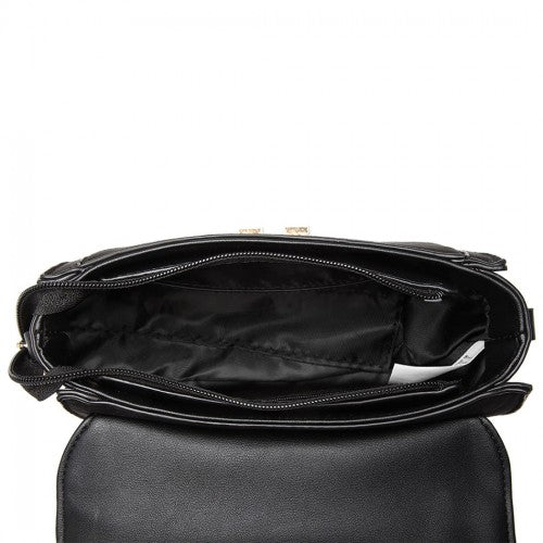 Miss Lulu Matte Leather Midi Handbag - Black