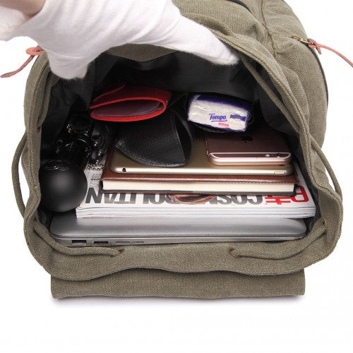 Kono Large Multi Function Leather Details Canvas Backpack Green