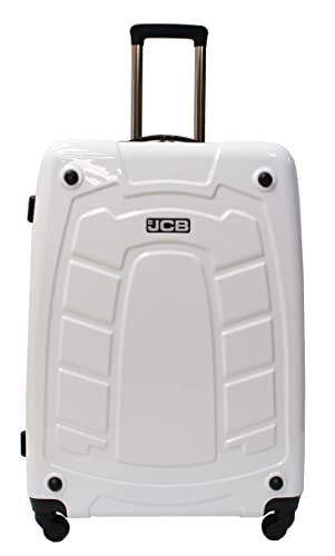 JCB - Loadall Hard Shell Suitcase, 28" - Large - Built-in TSA Suitcase Locks, 360 Degree Spinner Wheels - Made with ABS Polycarbonate Hard Shell - Flight Case - Luggage Bags for Travel - White