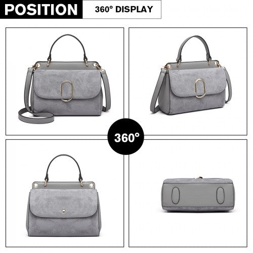 Miss Lulu Stylish Ladies Leather Handbag Shoulder Bag - Grey