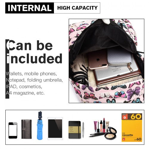 Miss Lulu Large Backpack Butterfly Pink