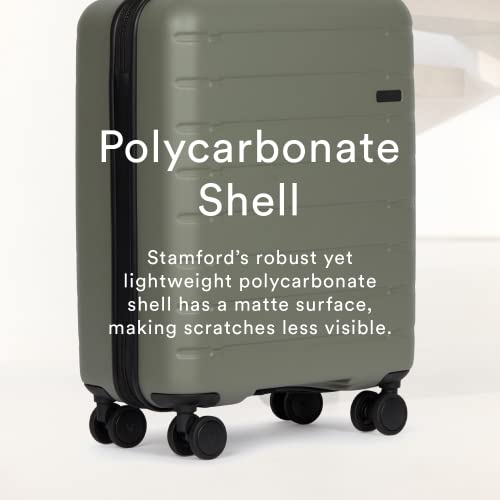 Antler Stamford Suitcase - Size Cabin, Khaki | Green 43L, Spinner Luggage with 4 Hinomoto Wheels, Removable Packing Divider | USB Port & TSA Lock | Super Lightweight, Matte, Hard Shell Case for Travel