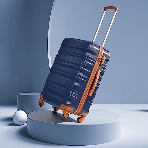 COOLIFE Suitcase Trolley Carry On Hand Cabin Luggage Hard Shell Travel Bag Lightweight with TSA Lock and 2 Year Warranty Durable 4 Spinner Wheels (Apricot Navy, S(56cm 38L))