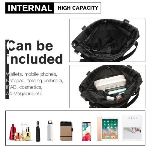 Kono Nylon Multi Way Drawstring Backpack Shoulder Bag - Black