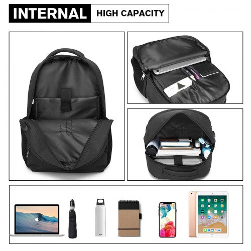 Kono Multi Compartment Backpack With USB Connectivity - Black