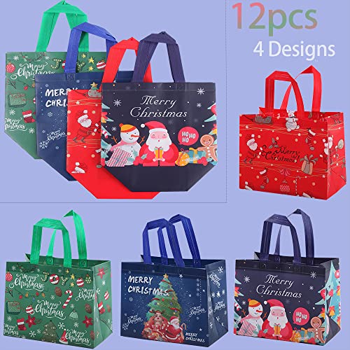 OTMVicor 12 packs Christmas Gift Bags,Reusable GiftTote Bags with Handles,Waterproof Christmas Treat Bags for Xmas Party