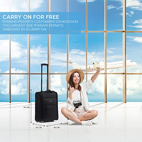 Flight Knight 55x40x20cm Ryanair Maximum Size Carry On Priority Hand Luggage Case Approved & Tested - 2 Wheels - Ultra Lightweight Durable Soft Case Textile Cabin Suitcase