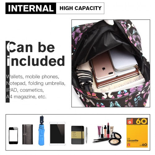 Miss Lulu Large Backpack Butterfly Black