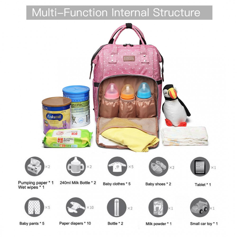 Kono Wide Open Designed Baby Diaper Changing Backpack Dot - Pink