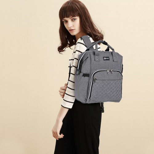 Kono Plain Wide Opening Baby Nappy Changing Backpack With USB Connectivity - Grey