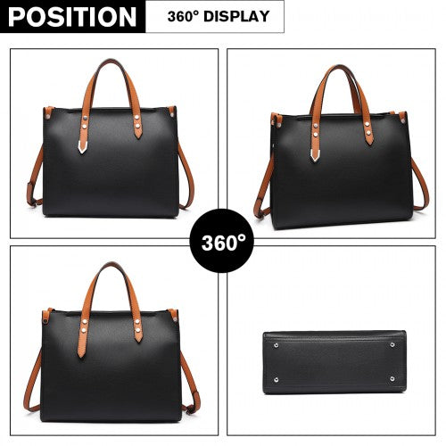 Miss Lulu Structured 2 Piece Shoulder Bag Set - Black