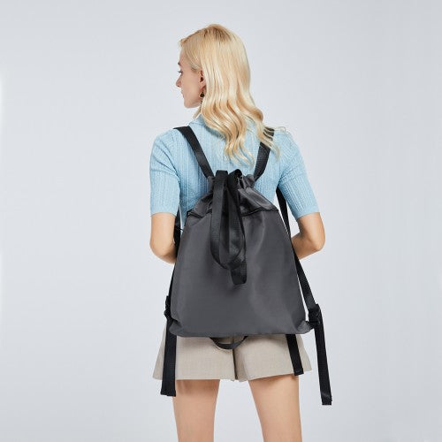 Kono Nylon Multi Way Drawstring Backpack Shoulder Bag - Grey