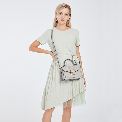 Miss Lulu Leather Look Midi Handbag - Grey