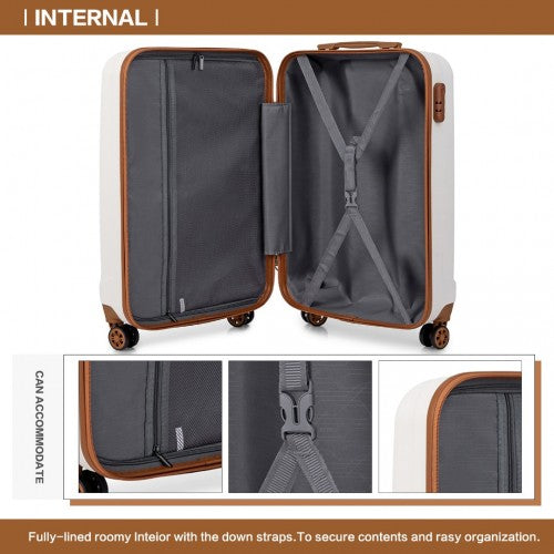 Kono Vertical Stripe Hard Shell Suitcase 19 Inch Luggage Set - Cream