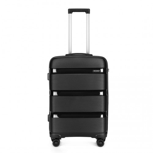 Kono 20 Inch Bright Hard Shell PP Suitcase - Classic Collection - Black