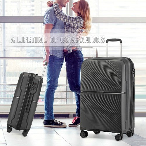 British Traveller 3 PCS 20/24/28 Inch Set Spinner Hard Shell PP Suitcase - TSA Lock - Black