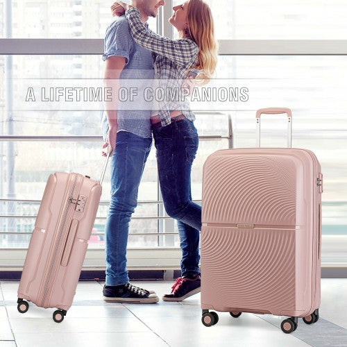 British Traveller 24 Inch Spinner Hard Shell PP Suitcase With TSA Lock - Nude/Pink