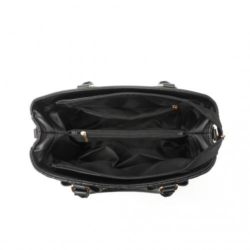 Miss Lulu Chic Quilted PU Leather Tote Handbag With Bow Accents - Black