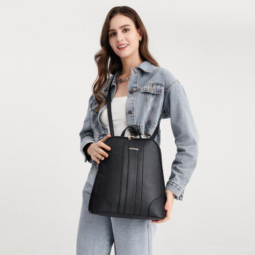 Miss Lulu 3 Piece Elegant Leather Backpack Set - Black