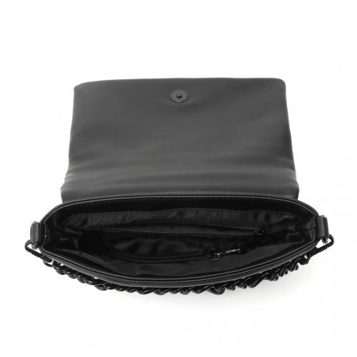 Miss Lulu Chic Quilted Shoulder Bag With Chain Strap - Black