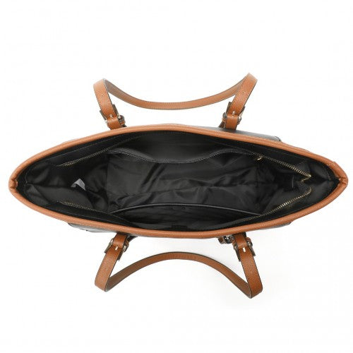 Miss Lulu Faux Leather Adjustable Handle Tote Bag - Black And Brown