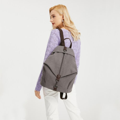 Kono Fashion Anti-Theft Canvas Backpack - Grey