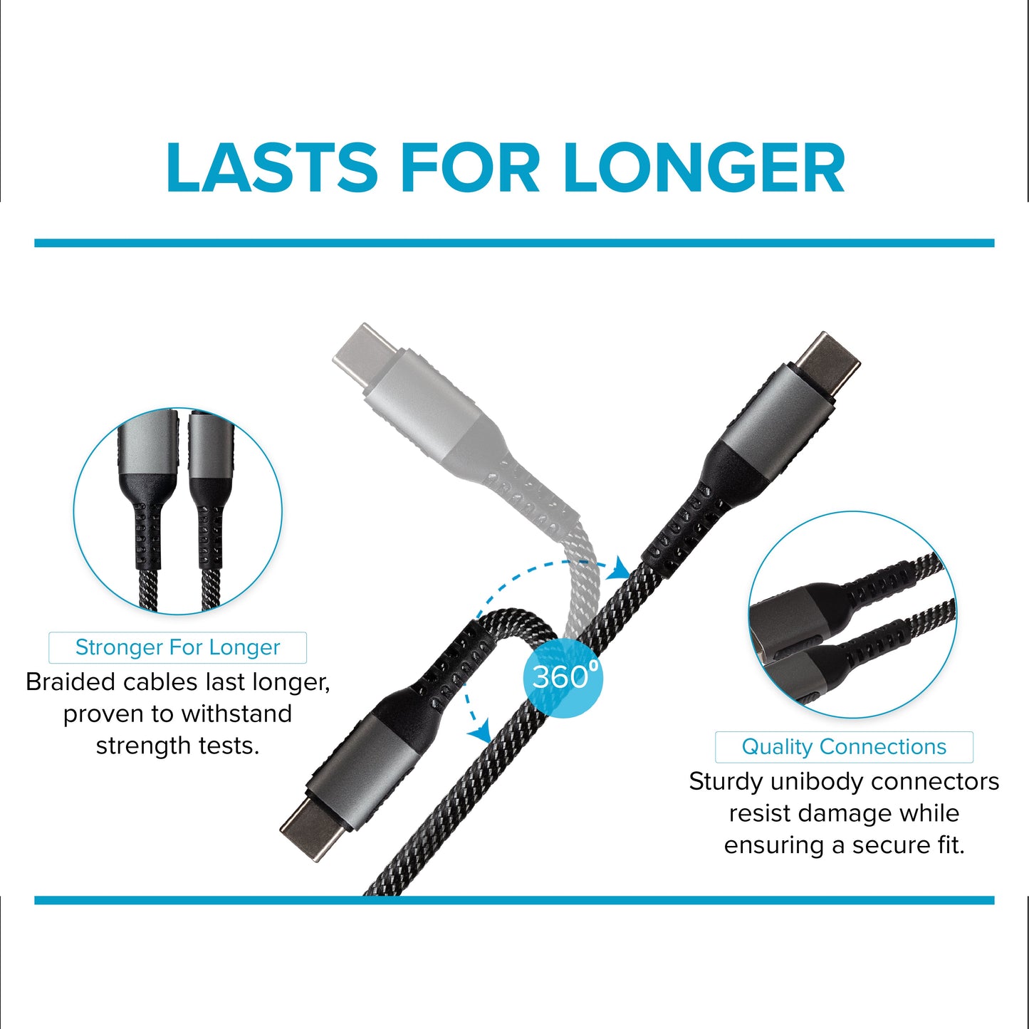 Maplin USB-C to USB-A 60W Braided Cable - Grey