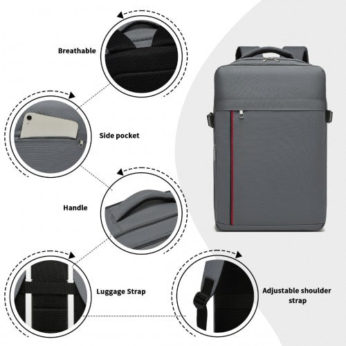 Kono 20L Cabin Backpack with Red Trim for 15.6” Laptop – Water-Resistant Travel Daypack with Luggage Strap