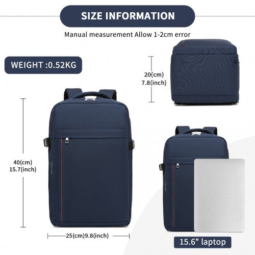 Kono 20L Cabin Backpack with Red Trim for 15.6” Laptop – Water-Resistant Travel Daypack with Luggage Strap