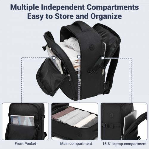 Kono Spacious and Organised Personal-Item Backpack (40×30×20) with 15.6" Laptop Sleeve, Clamshell Main
