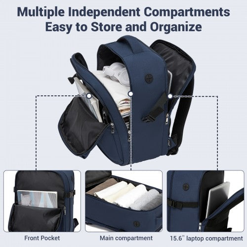 Kono Spacious and Organised Personal-Item Backpack (40×30×20) with 15.6" Laptop Sleeve, Clamshell Main