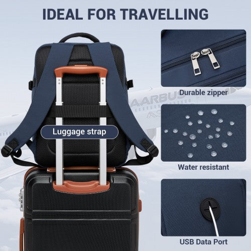 Kono Spacious and Organised Personal-Item Backpack (40×30×20) with 15.6" Laptop Sleeve, Clamshell Main