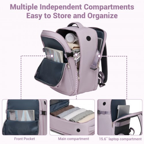 Kono Spacious and Organised Personal-Item Backpack (40×30×20) with 15.6" Laptop Sleeve, Clamshell Main