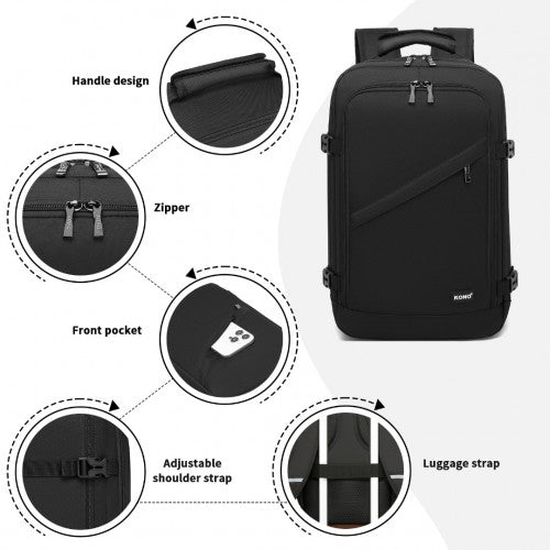 Kono Multi-purpose Business Carry-On Backpack–Fits 15.6" Laptop, Ideal for Work, Travel & Daily Commute - Black