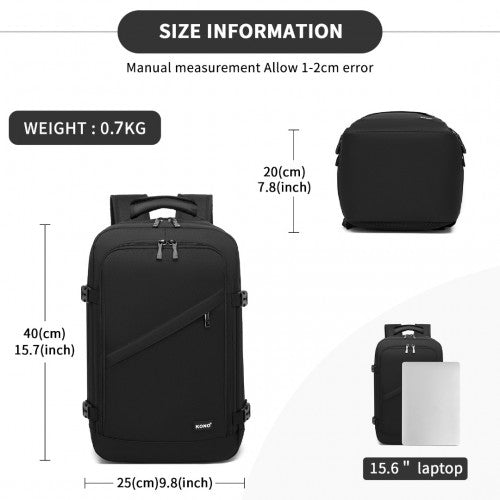 Kono Multi-purpose Business Carry-On Backpack–Fits 15.6" Laptop, Ideal for Work, Travel & Daily Commute - Black