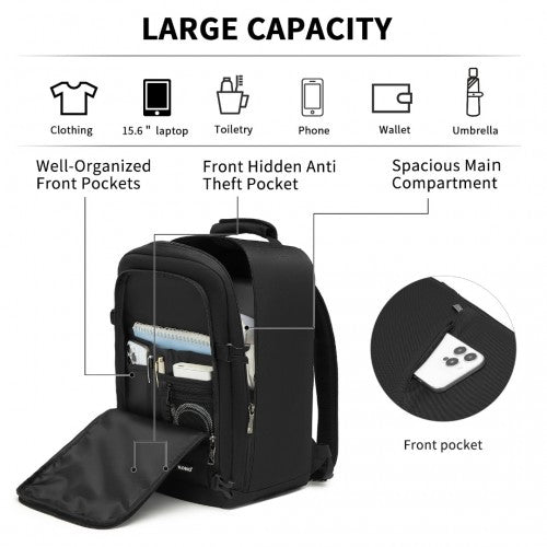 Kono Multi-purpose Business Carry-On Backpack–Fits 15.6" Laptop, Ideal for Work, Travel & Daily Commute - Black