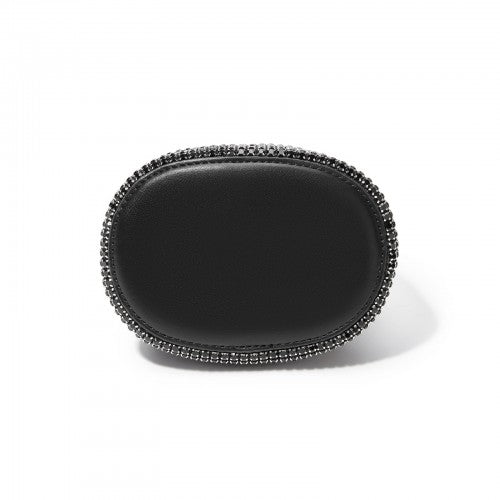 Women's Rhinestone Evening Bag – Sparkly Handbag with Metal Ring Handle and Chain Crossbody Strap - Black