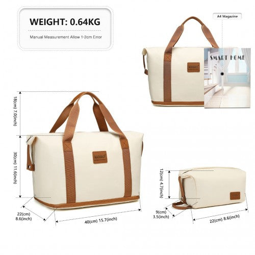 Kono Abs 4 Wheel Suitcase Set with Vanity Case, Weekend Bag and Toiletry Bag - Beige/Brown