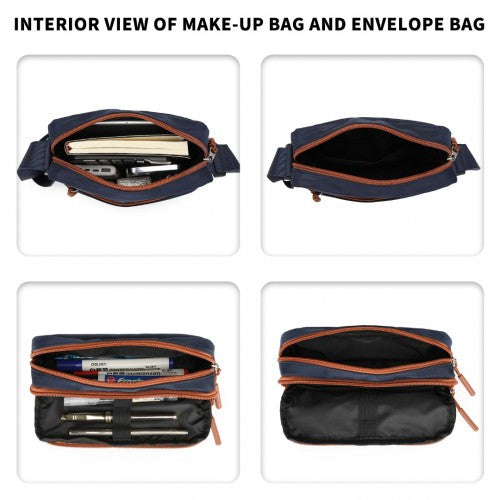 Kono Lightweight & Glow-In-The-Dark 3-Piece Laptop Backpack Set With Crossbody Bag And Pencil Case - Navy And Brown