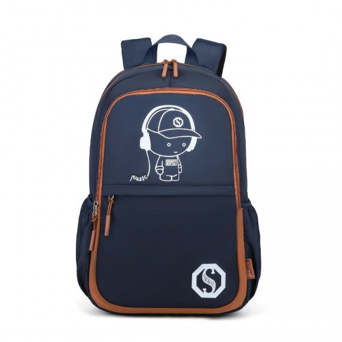 Kono Lightweight & Glow-In-The-Dark 3-Piece Laptop Backpack Set With Crossbody Bag And Pencil Case - Navy And Brown