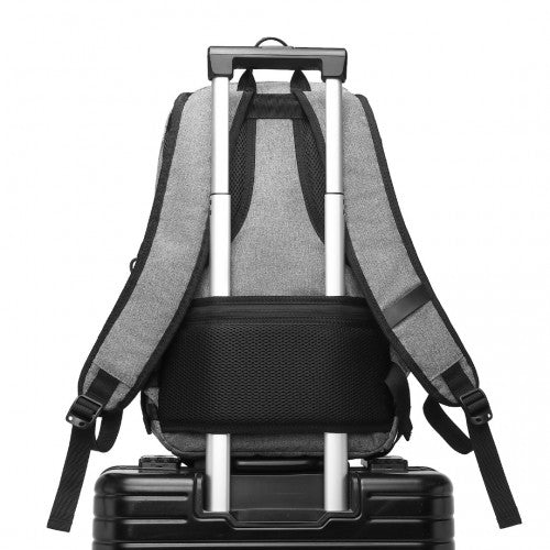 Kono Multi-Compartment Water-Resistant Backpack With USB Charging Port - Grey